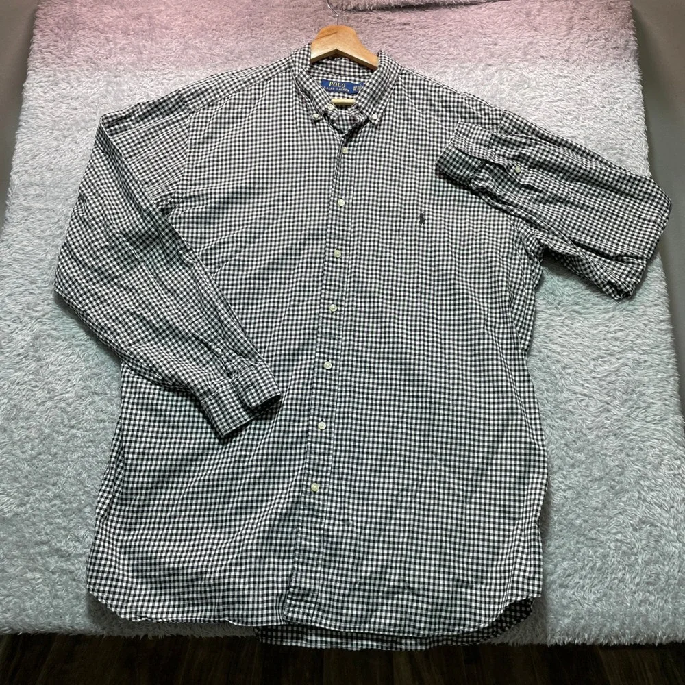 Polo Ralph Lauren Mens XLT Black White Gingham Button Down Shirt Long Sleeve